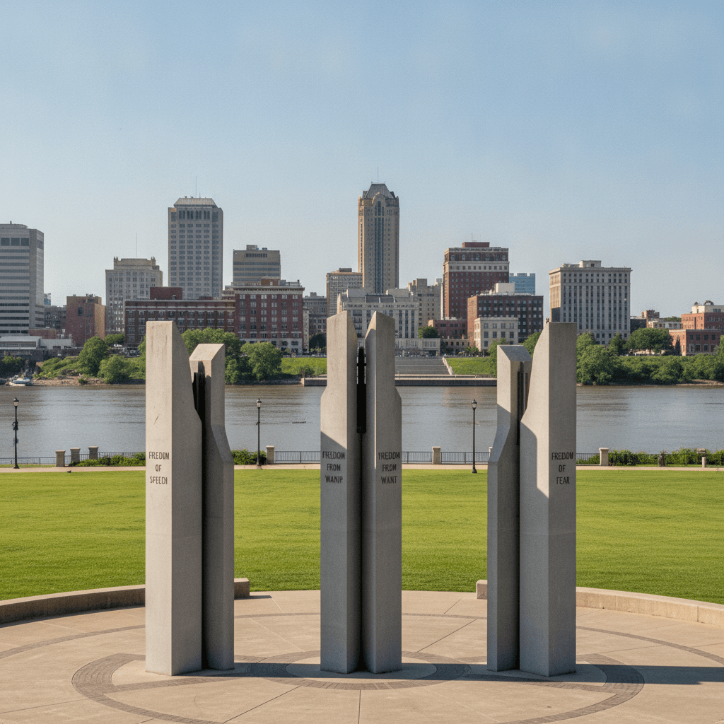 Four Freedoms Monument on the Evansville, IN riverfront — a local landmark in Clutter Cleaners' junk removal service area