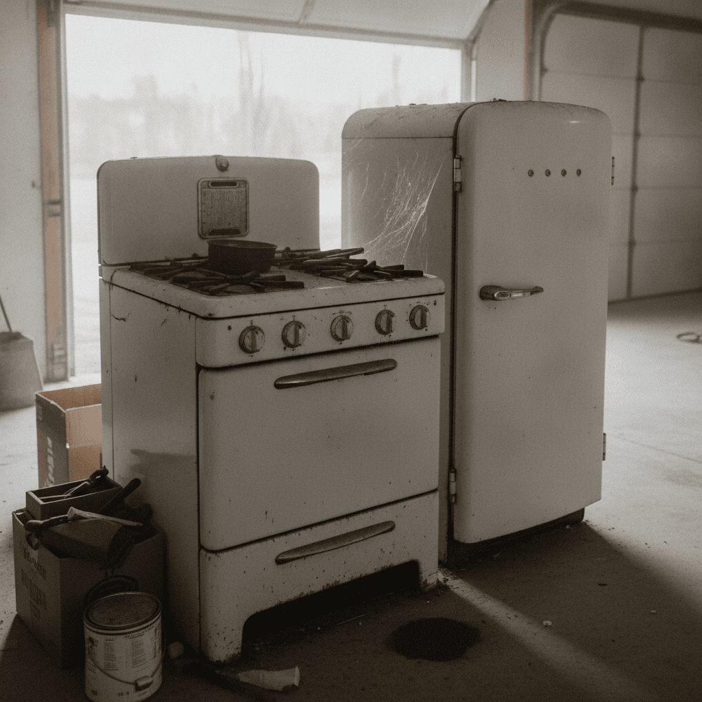 Old appliances in a garage ready for haul away in Owensboro KY