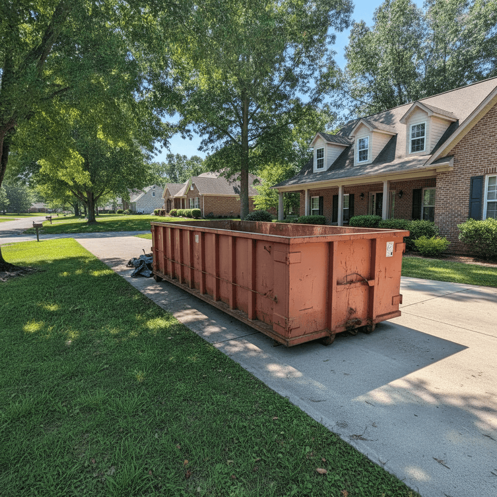 empty roll-off dumpster in an Owensboro KY driveway ready for a home project