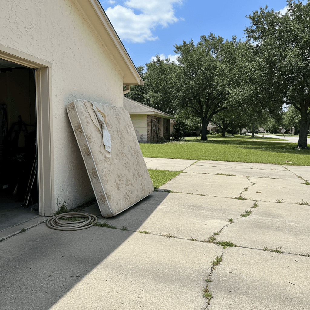 Old mattress and box spring at driveway awaiting pickup in Owensboro KY